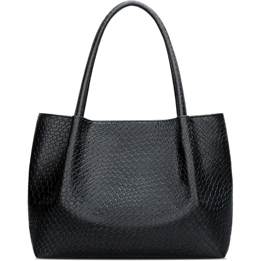 ✨KKXIU Women Black Tote Bags Vegan Leather Shoulder Purse Large Travel Bags